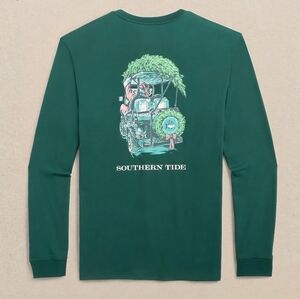 NWT Southern Tide Club Car Santa Long Sleeve Tee, Mens Large